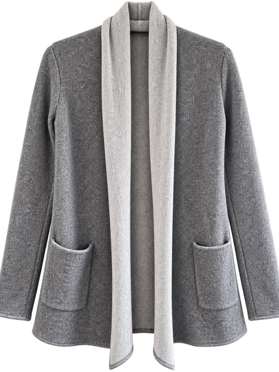Babaton Sweaters - Babaton Gray Wool Cashmere Long Open Cardigan Sweater Pockets